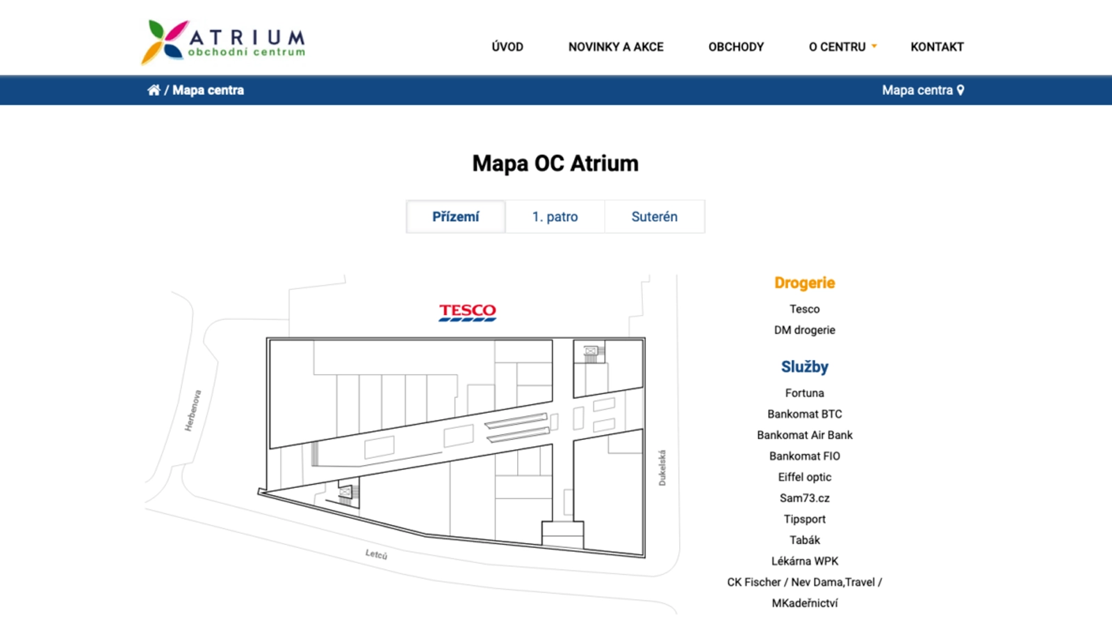 Website for Atrium Shopping Center